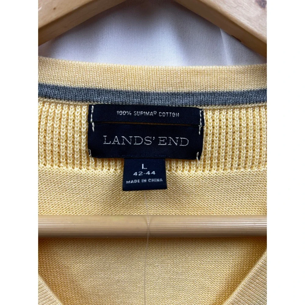 Lands' End 100%‎ Supima Cotton V-Neck Sweater Mens Large Soft Yellow Classic NWT